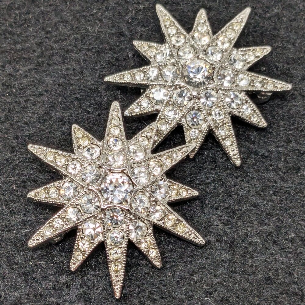 Kenneth Lane Scatter Pins 1960s Starburst Brooch 2 pc Silver Tone Signed Jewelry